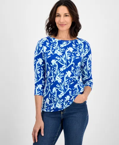 Style & Co Women's Printed Pima Cotton 3/4-sleeve Top, Exclusively At Macy's