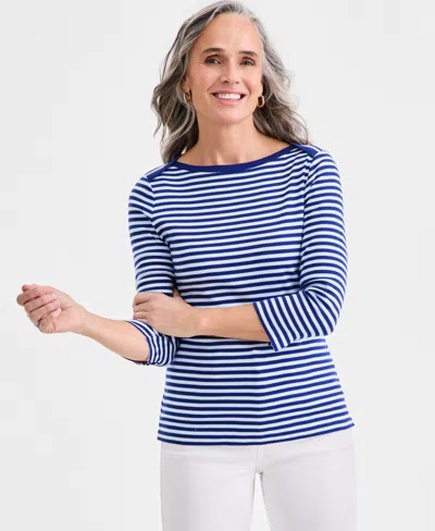 Style & Co Women's Printed Pima Cotton 3/4-sleeve Top, Exclusively At Macy's In Blue