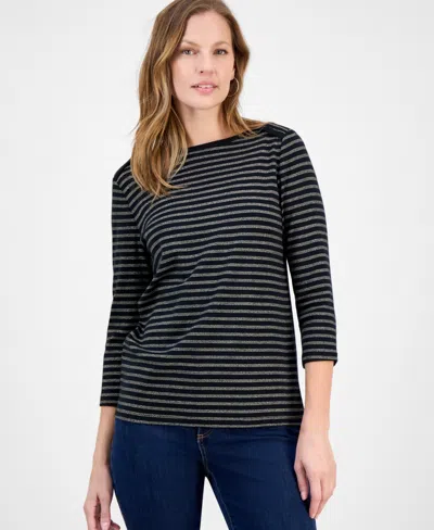 Style & Co Women's Printed Pima Cotton 3/4 Sleeve Top, Macy's Exclusive In Black