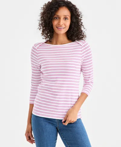 Style & Co Women's Printed Pima Cotton 3/4-sleeve Top, Exclusively At Macy's In Multi