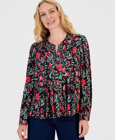 Style & Co Women's Printed Pintuck Blouse, Macy's Exclusive In Multi