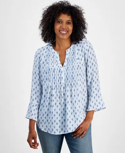 Style & Co Women's Printed Pintuck Ruffle Sleeve Top, Created For Macy's In Cool Dusk Block