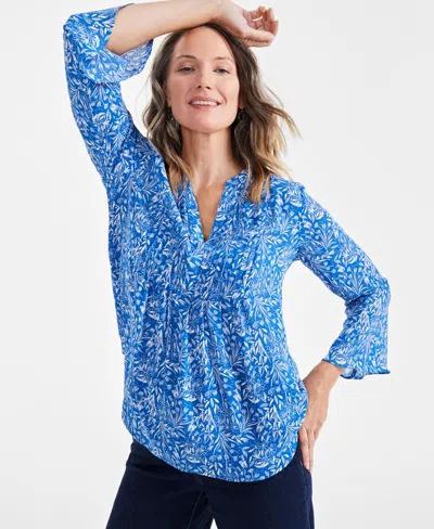 Style & Co Women's Printed Pintuck Ruffle-sleeve Top, Created For Macy's In Dainty Floral