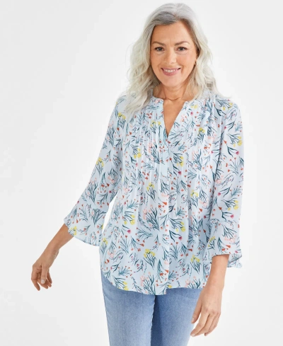 Style & Co Women's Printed Pintuck Ruffle Sleeve Top, Created For Macy's In Shannon Dusk