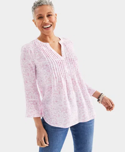 Style & Co Women's Printed Pintuck Ruffle-sleeve Top, Created For Macy's In Windy Lilac