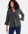Style & Co Petite Circle-print Split-neck Top, Exclusively At Macy's In Black