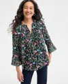 Style & Co Women's Printed Pintuck Ruffle Sleeve Top, Exclusively At Macy's In Blue