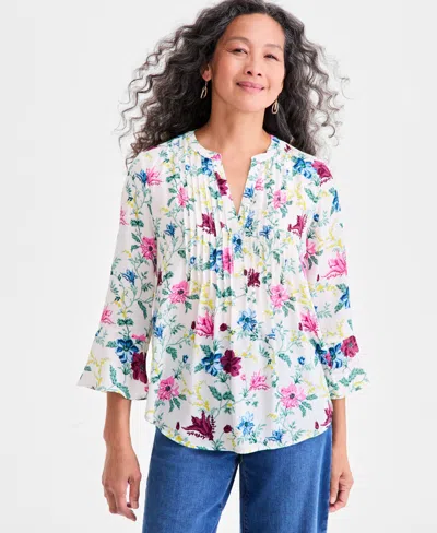 Style & Co Women's Printed Pintuck Ruffle Sleeve Top, Exclusively At Macy's In Multi
