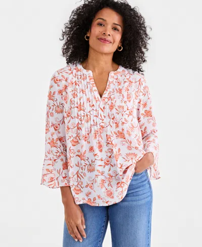 STYLE & CO WOMEN'S PRINTED PINTUCK RUFFLE SLEEVE TOP, MACY'S EXCLUSIVE