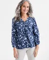 Style & Co Women's Printed Split-neck Short-sleeve Top, Exclusively At Macy's In Dye Blue