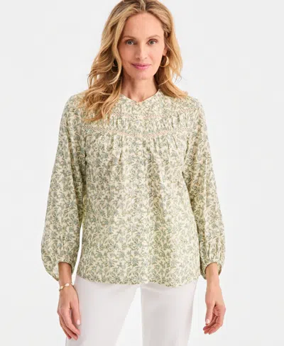 Style & Co Women's Printed Pintuck-yoke Blouse, Macy's Exclusive In Green