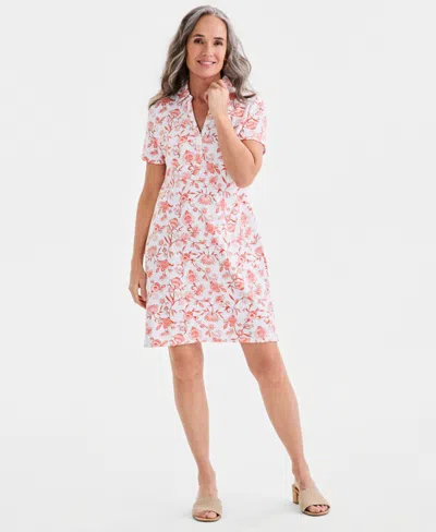 Style & Co Women's Printed Polo Dress, Macy's Exclusive In Pink