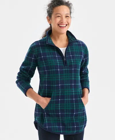 Style & Co Women's Printed Quarter-zip Long-sleeve Fleece, Macy's Exclusive In Blue
