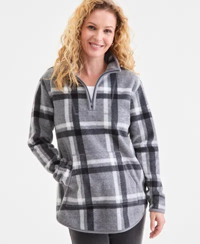 Style & Co Women's Printed Quarter-zip Long-sleeve Fleece, Macy's Exclusive In Gray
