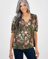 Style & Co Women's Printed Ruffle Puff-sleeve Top, Macy's Exclusive In Multi