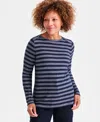 Style & Co Women's Printed Boat Neck Long-sleeve T-shirt, Exclusively At Macy's In Blue