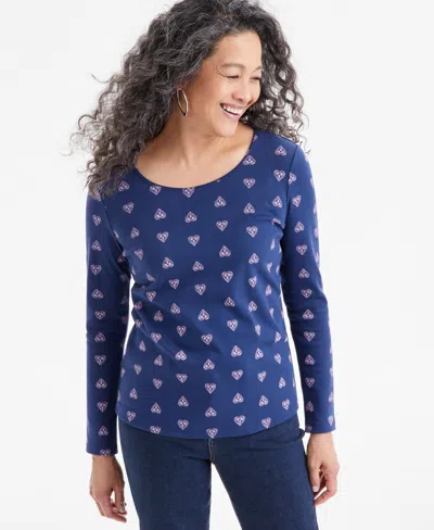 Style & Co Women's Printed Knit Top Blue Size M