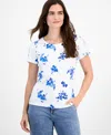 Style & Co Women's Printed Scoop-neck Short-sleeve T-shirt, Exclusively At Macy's In Blue Floral