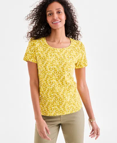 Style & Co Women's Printed Scoop-neck Short-sleeve T-shirt, Exclusively At Macy's In Cottage Gold