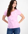 Style & Co Women's Printed Scoop-neck Short-sleeve T-shirt, Exclusively At Macy's In Pink Floral