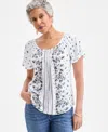 Style & Co Women's Printed Scoop-neck Top, Exclusively At Macy's In White