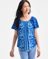 Style & Co Women's Printed Scoop-neck Top, Exclusively At Macy's In Blue