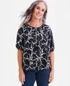 Style & Co Women's Printed Seersucker Split Neck Top, Macy's Exclusive In Black