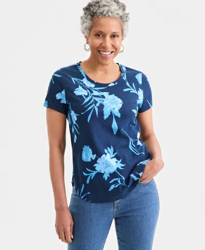 Style & Co Women's Printed Short-sleeve Crewneck T-shirt, Macy's Exclusive In Multi