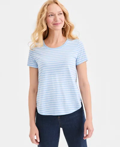 Style & Co Women's Printed Short-sleeve Crewneck Top, Macy's Exclusive In Blue