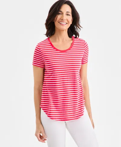 Style & Co Women's Printed Short-sleeve Crewneck Top, Macy's Exclusive In Red