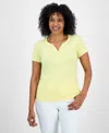 Style & Co Women's Printed Short-sleeve Henley T-shirt, Exclusively At Macy's In Dot Daffodil