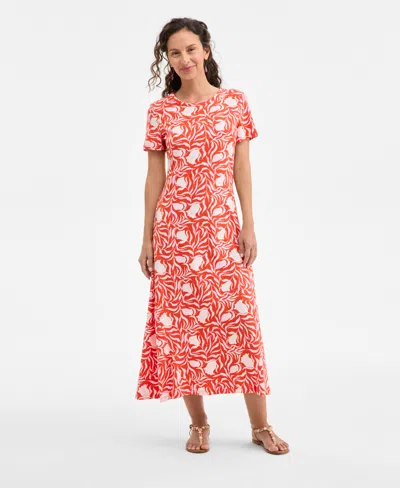 Style & Co Women's Printed Short-sleeve Knit Maxi Dress, Exclusively At Macy's In Milo Orange