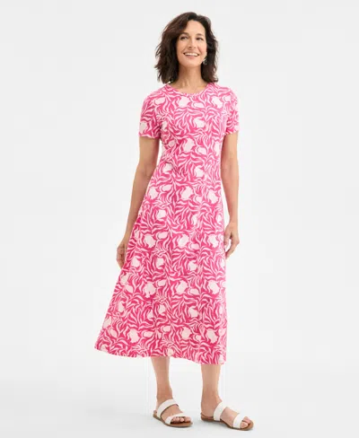 Style & Co Women's Printed Short-sleeve Knit Maxi Dress, Exclusively At Macy's In Milo Pink