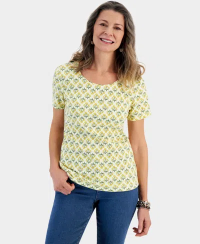 Style & Co Women's Printed Short Sleeve Scoop-neck Top, Created For Macy's In Yellow Floral