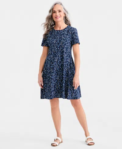 Style & Co Women's Printed Short-sleeve T-shirt Dress, Macy's Exclusive In Blue