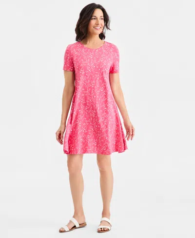 Style & Co Women's Printed Short-sleeve T-shirt Dress, Macy's Exclusive In Pink