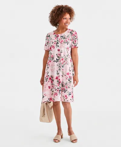 Style & Co Women's Printed Short-sleeve T-shirt Dress, Macy's Exclusive In Pink