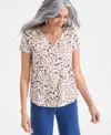 Style & Co Women's Printed Short-sleeve V-neck T-shirt, Macy's Exclusive In Neutral