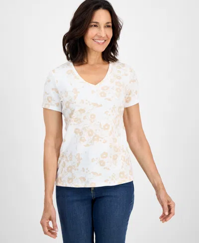 Style & Co Women's Printed Short-sleeve V-neck Top, Exclusively At Macy's In White