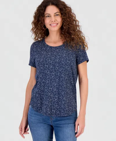 Style & Co Women's Printed Short-sleeve Crewneck T-shirt, Macy's Exclusive In Blue