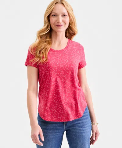 Style & Co Women's Printed Short-sleeve Crewneck T-shirt, Macy's Exclusive In Pink