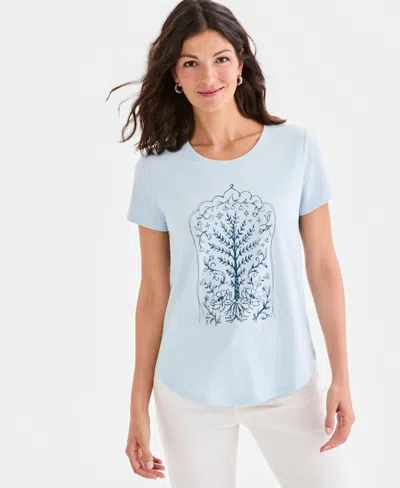 Style & Co Women's Printed Short-sleeve Crewneck T-shirt, Macy's Exclusive In Blue