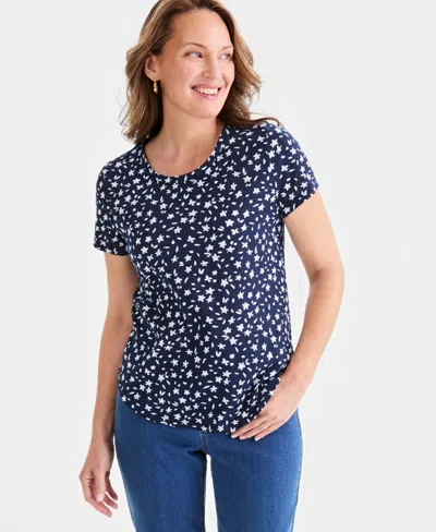 Style & Co Women's Printed Short-sleeve Crewneck T-shirt, Macy's Exclusive In Blue