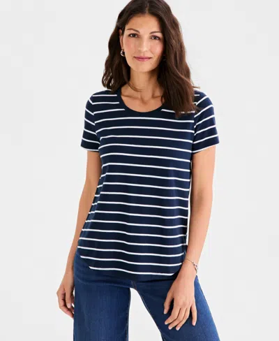 Style & Co Women's Printed Short-sleeve Crewneck T-shirt, Macy's Exclusive In Blue