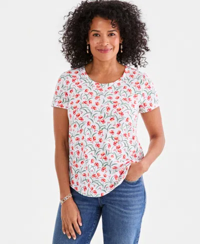 Style & Co Women's Printed Short-sleeve Crewneck T-shirt, Macy's Exclusive In Multi