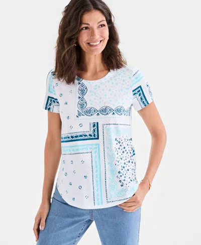 Style & Co Style Co Womens Printed Short Sleeve Crewneck T Shirt Macys Exclusive In Blue
