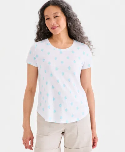 Style & Co Style Co Womens Printed Short Sleeve Crewneck T Shirt Macys Exclusive In White