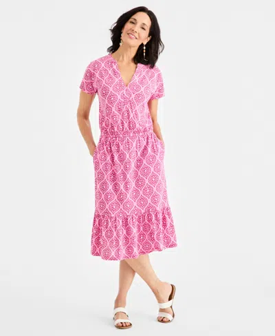 Style & Co Women's Printed Short-sleeve Knit Dress, Macy's Exclusive In Pink