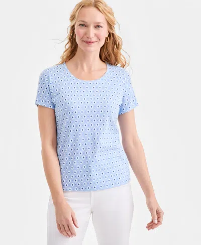 Style & Co Women's Printed Short-sleeve Scoop-neck Top, Macy's Exclusive In Blue