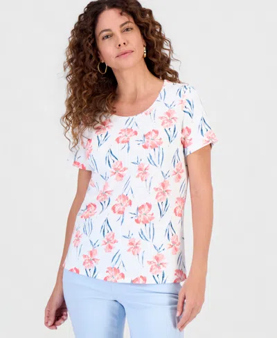 Style & Co Women's Printed Short-sleeve Scoop-neck Top, Macy's Exclusive In White